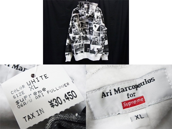 シュプリーム×AriMarcopoulos フォトスウェットパーカー/白黒XL 買取り