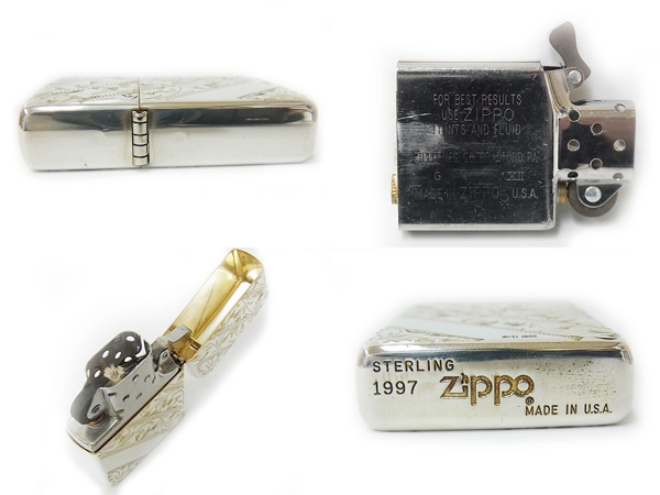 zippo/ジッポー スターリングシルバー 手彫り純銀/唐草模様/1997買取